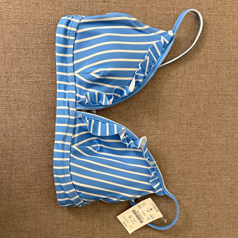 Blue and White Striped Bikini Top